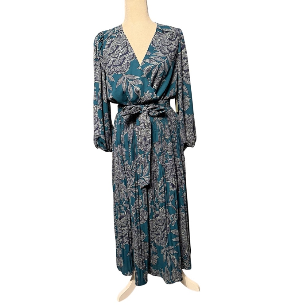 Ryegrass Teal Floral Pleated Midi Dress NWT Small - Picture 3 of 9